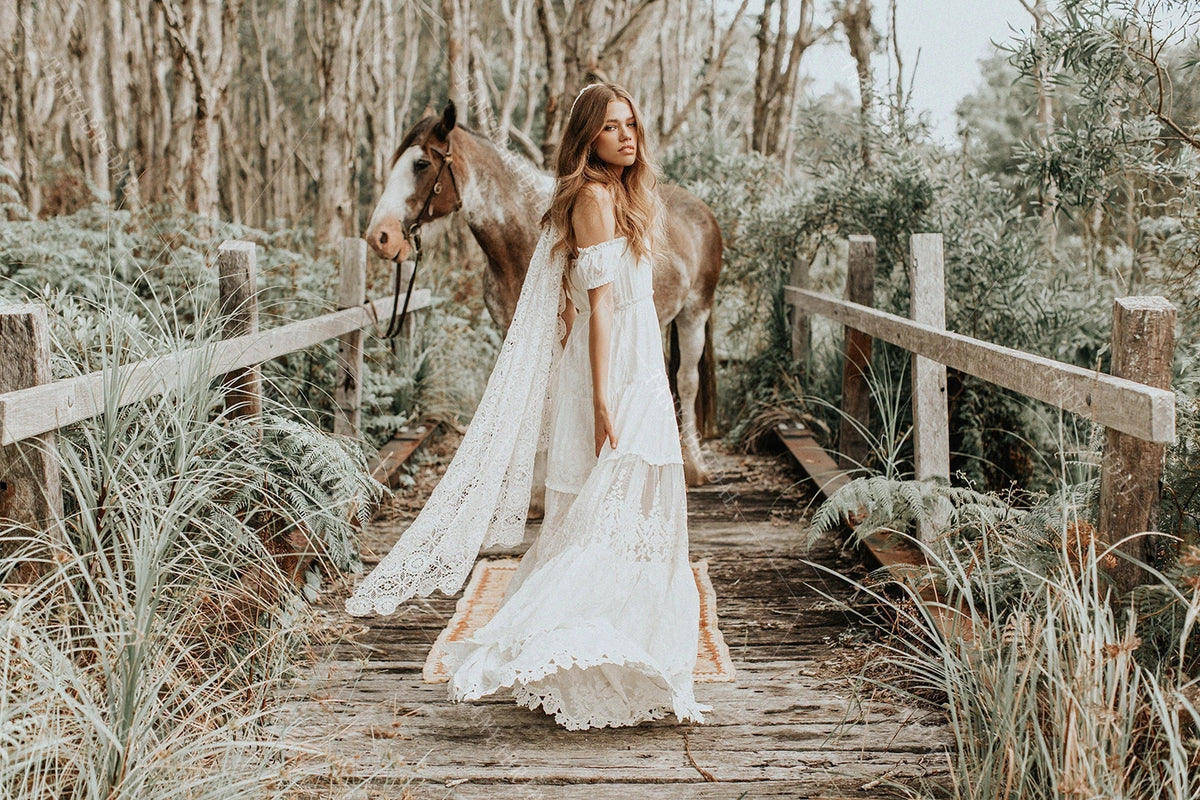 off the shoulder boho wedding dress Off-The-Shoulder Boho Wedding Dresses Maxi A Line DW541 – TANYA BRIDAL