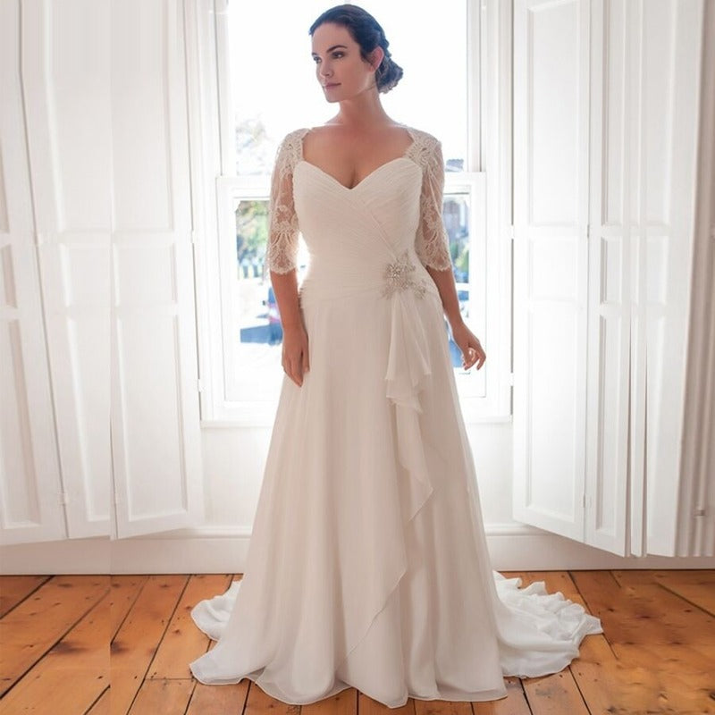 Plus Size Chiffon Bridal Dresses with Sleeves Robe De Marriage – TANYA  BRIDAL