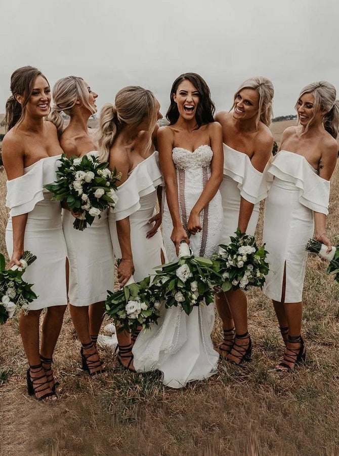 Ruffles Off Shoulder Short Bridesmaid Dresses – TANYA BRIDAL