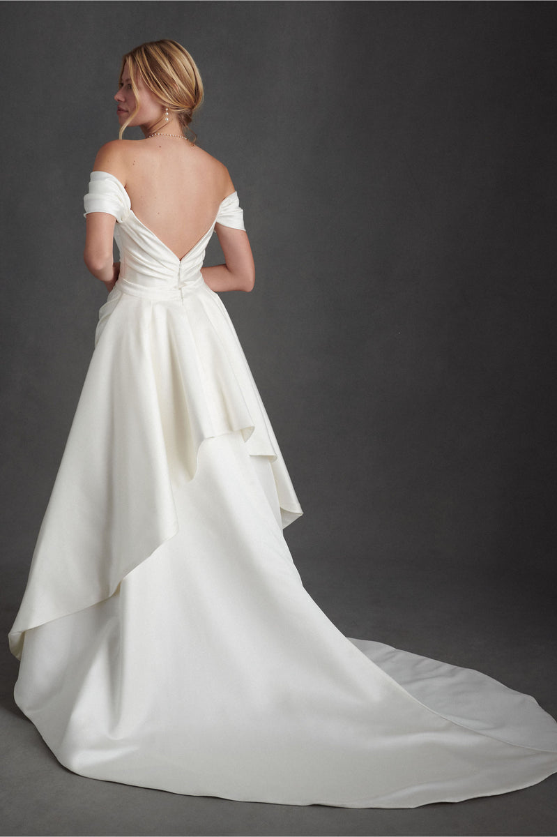 Off The Shoulder Detachable Train Short Mini Wedding Dress