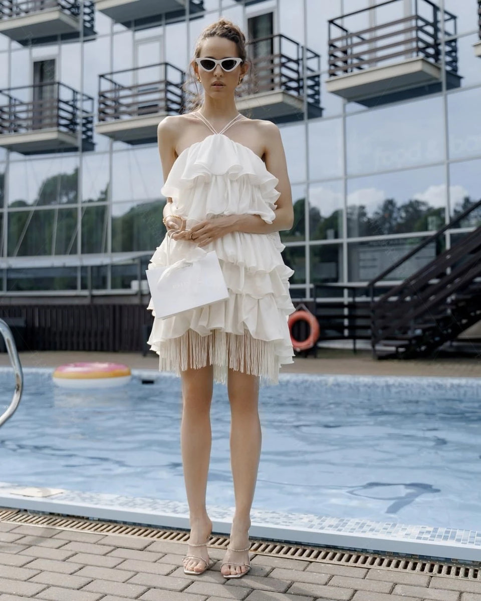 Short Mini Cocktail Dresses Cascaded Halter Tassel Party Gown Chic DW6   TANYA BRIDAL