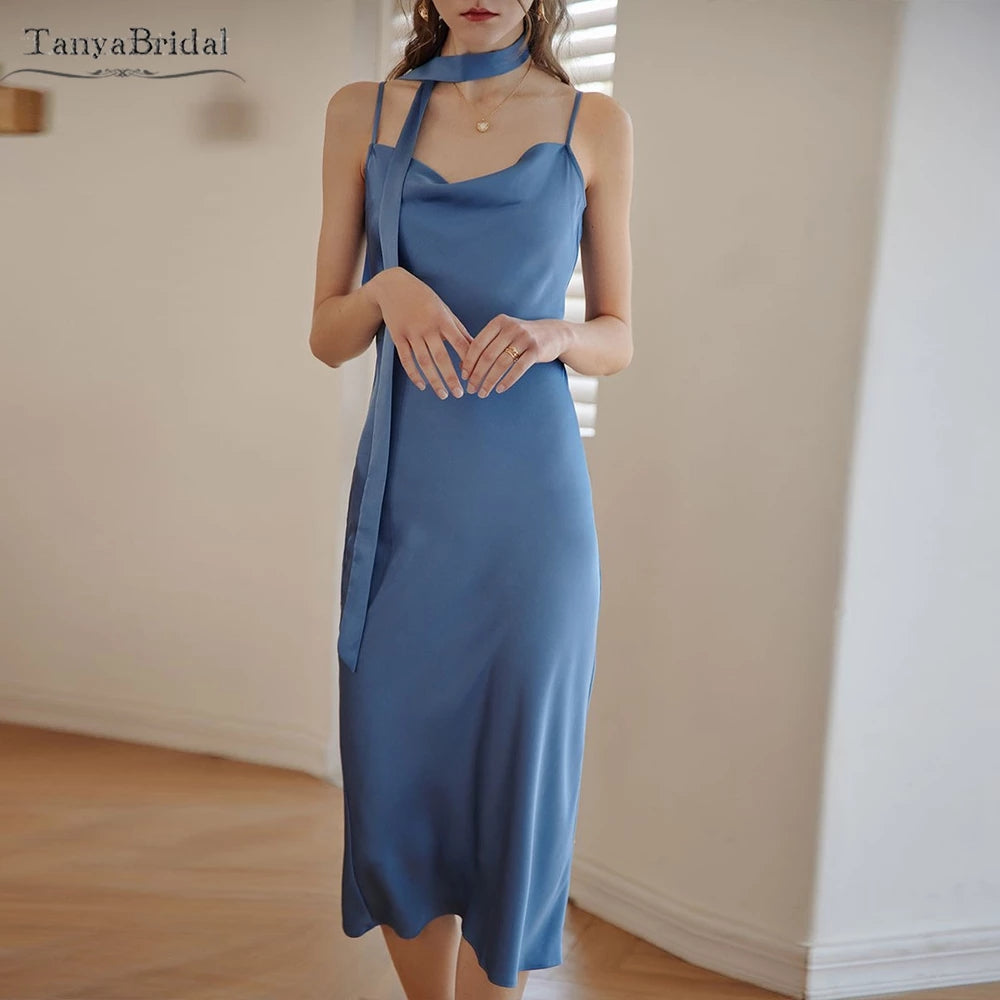 Silk Satin Bridesmaid Dresses Knee Length Maid of Honor Gowns DB037 – TANYA  BRIDAL