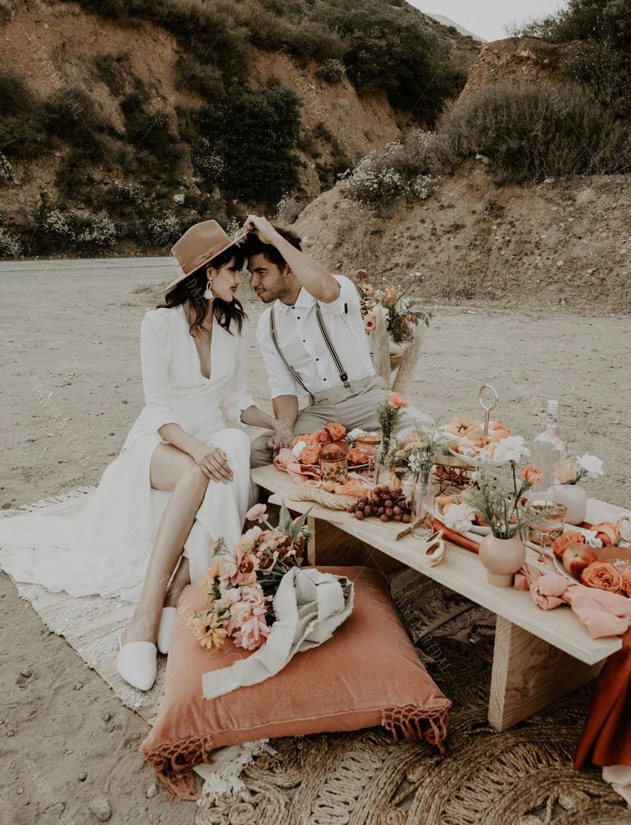 Simple Long Sleeve Wedding Dresses V-Neck A Line Beach Noivas DW514 – TANYA  BRIDAL