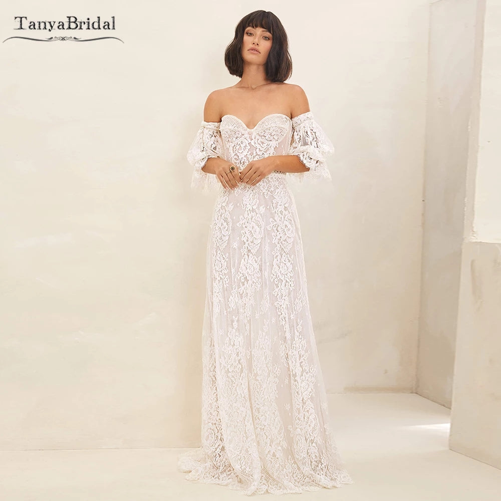 Sweetheart Lace Wedding Dresses Lantern Sleeve A Line Bridal Gowns DW5 TANYA BRIDAL Sweetheart Lace Wedding Dresses Lantern Sleeve A Line Bridal Gowns DW5 TANYA BRIDAL