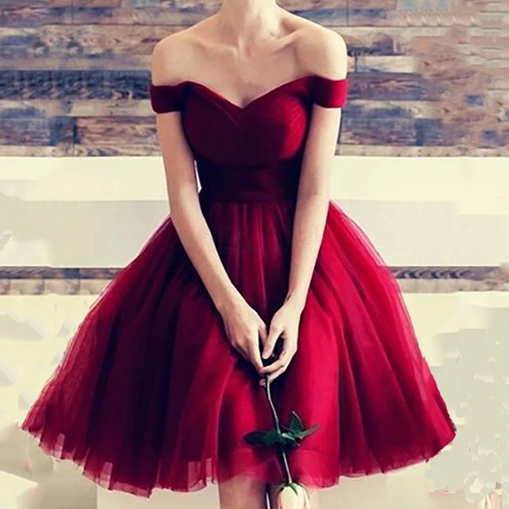 Simple Red Tull Prom Dresses Short Ball Gown – TANYA BRIDAL