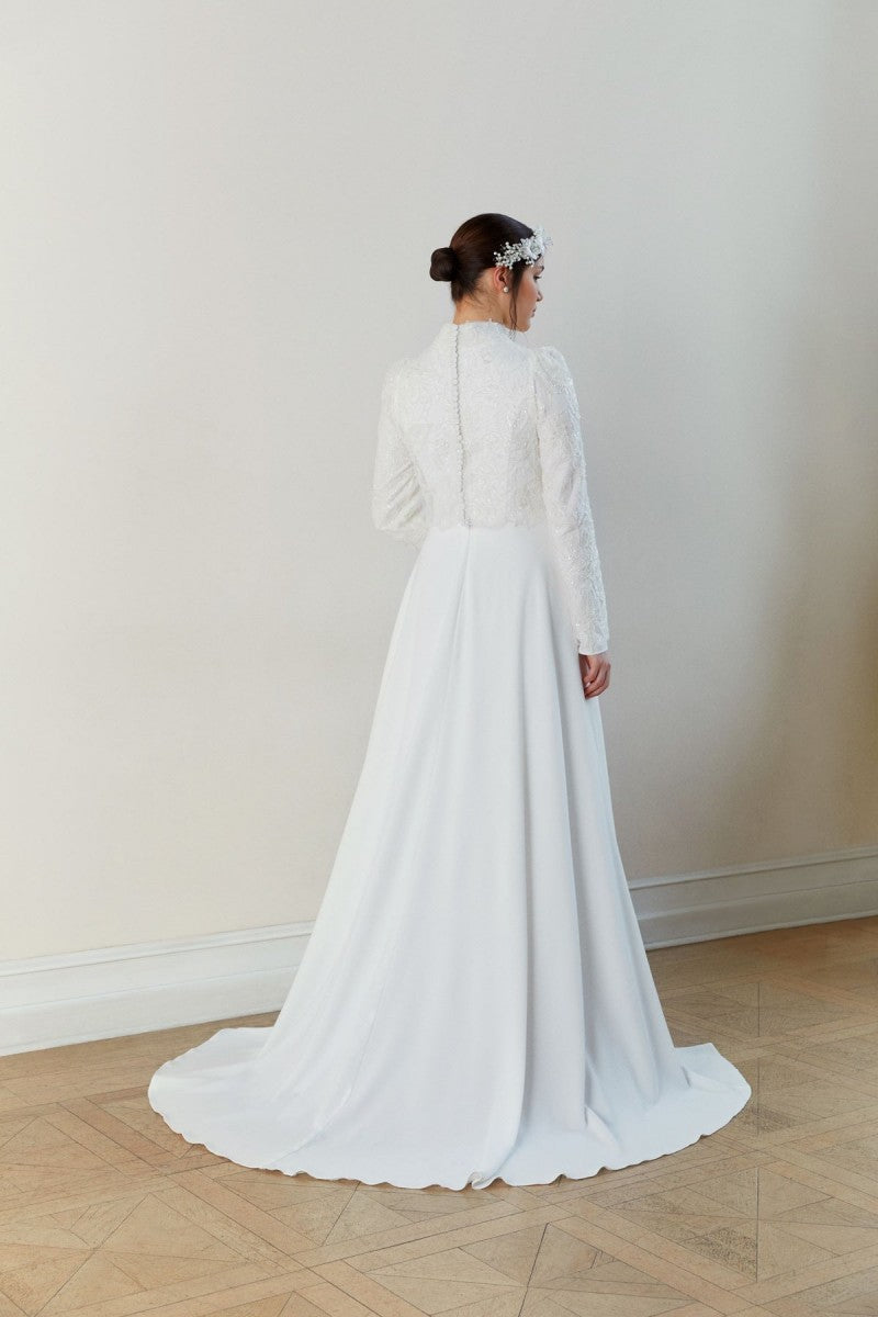 Muslim Islamic Elegance A-Line High Neck Lace Wedding Dress main image 1