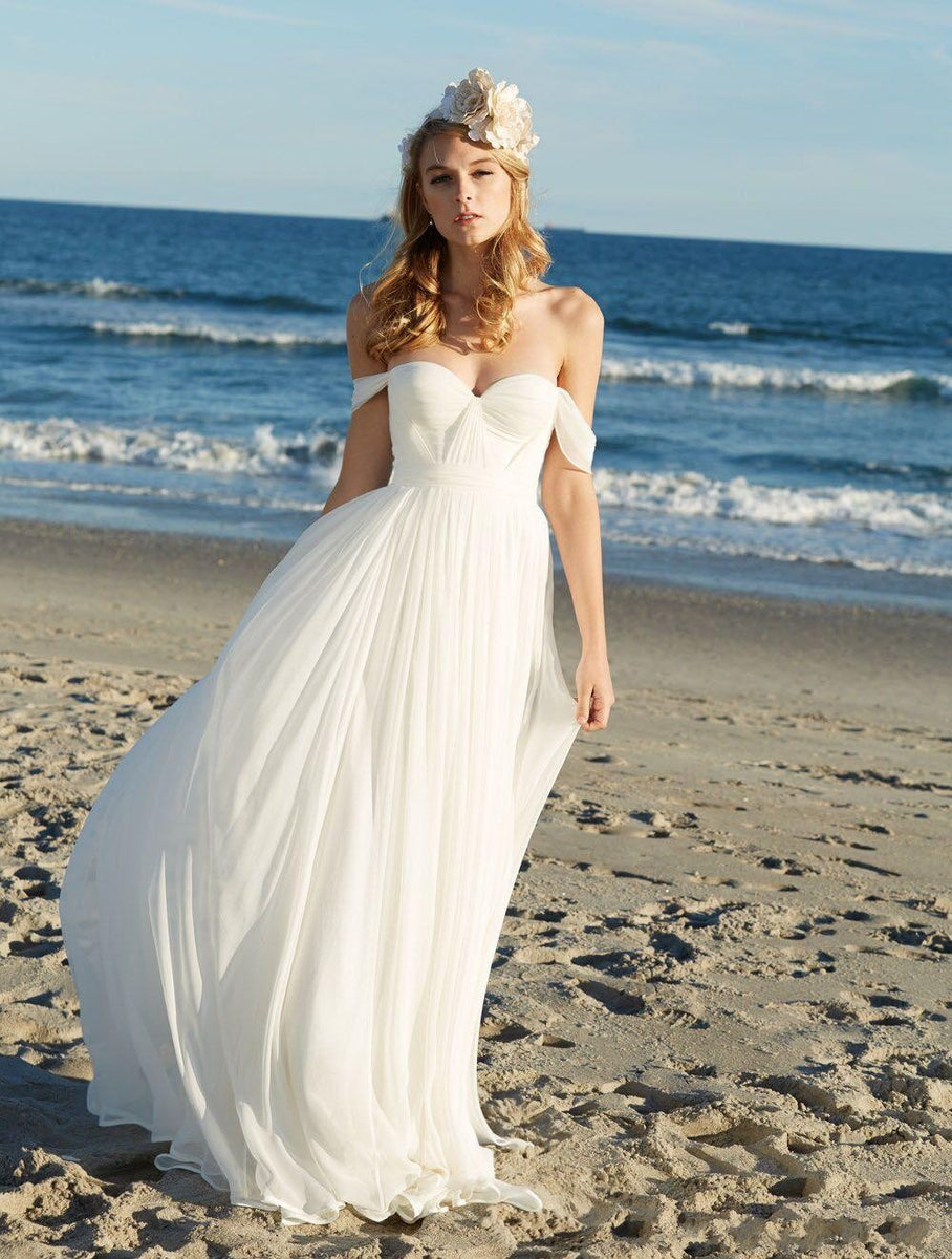 White Beach Wedding Dresses A-Line with Beaded Waist TANYA BRIDAL White Beach Wedding Dresses A-Line with Beaded Waist TANYA BRIDAL
