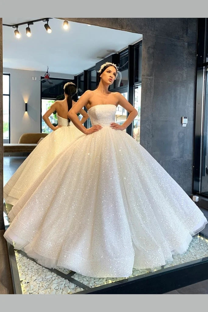 Ball Gown Bling Bling Sequins Strapless Wedding Dresses – TANYA BRIDAL