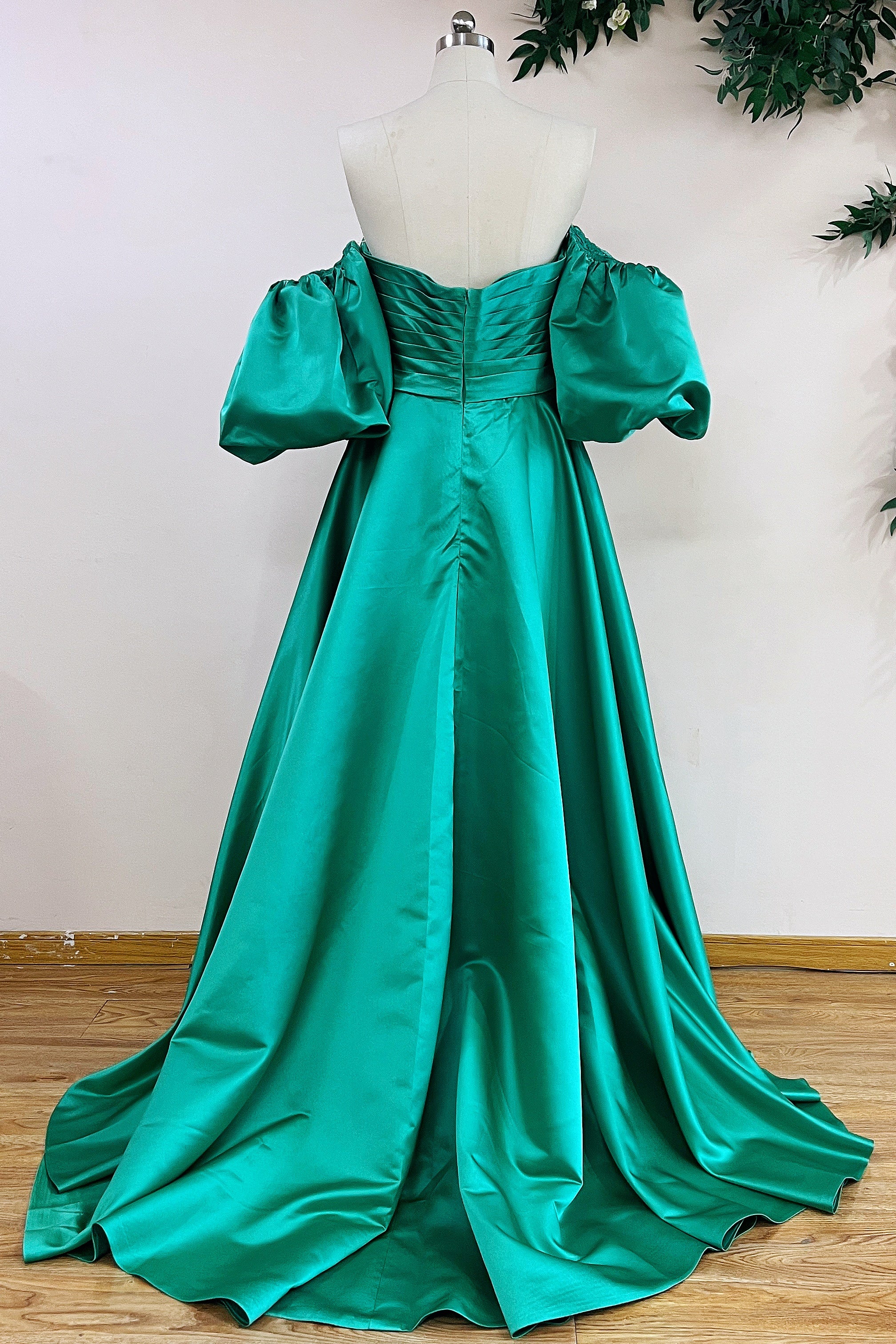 A Line Strapless Sage Green Satin Prom Dress With Detachable Sleeves TANYA BRIDAL A Line Strapless Sage Green Satin Prom Dress With Detachable Sleeves TANYA BRIDAL