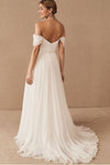 Bohemian Long Chiffon A Line off The Shoulder Bridal Dress Beach Gown