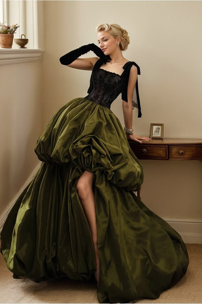 Olive Green Long Ball Gown Prom Dress With Slit TANYA BRIDAL Olive Green Long Ball Gown Prom Dress With Slit TANYA BRIDAL
