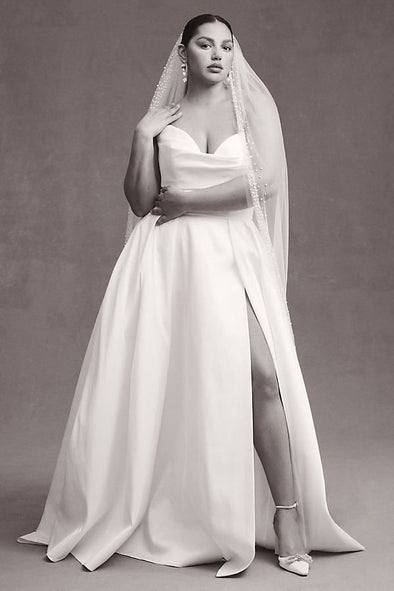Strapless A Line Taffeta Wedding Dress Buttons Back