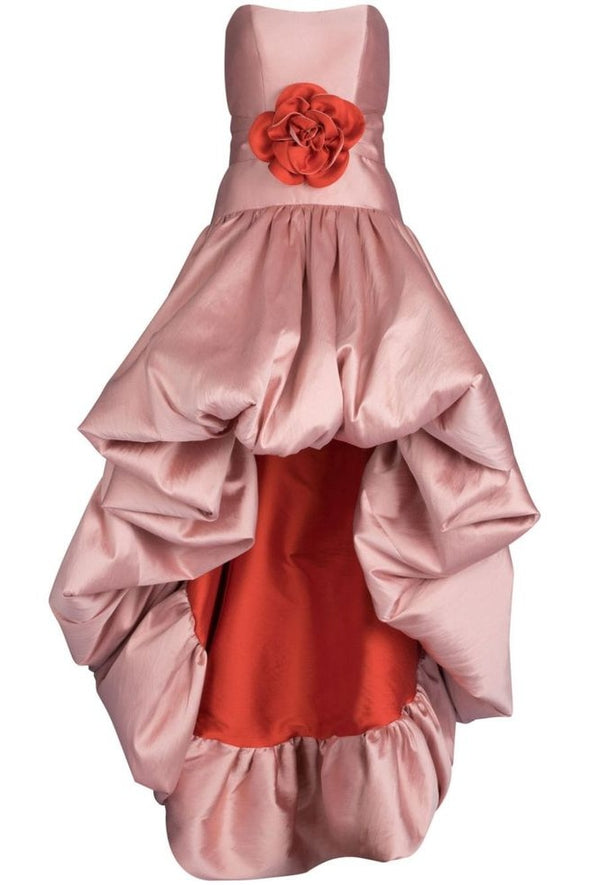 Pretty High Low Pink Prom Dress With Flower