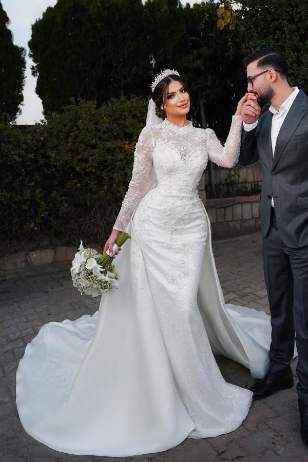 Luxury Lace Mermaid Wedding Dress With Detachable Skirt Train - Luxury Lace Mermaid Wedding Dress With Detachable Skirt Train -