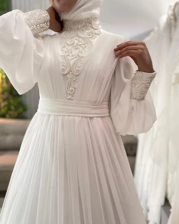 Elegant Lace Muslim Wedding Dresses Dubai Arabic