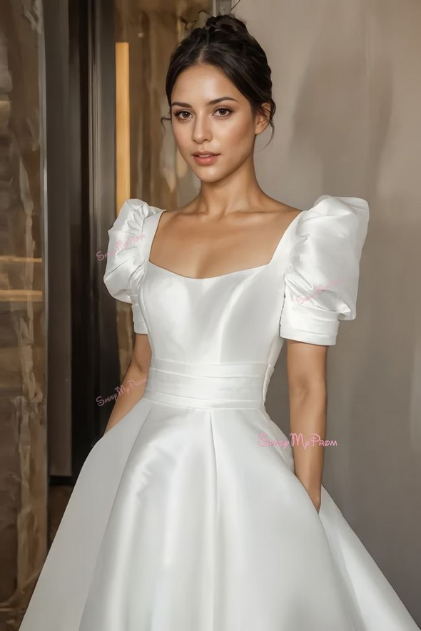 Square Neck Ball Gown Satin Wedding Dress