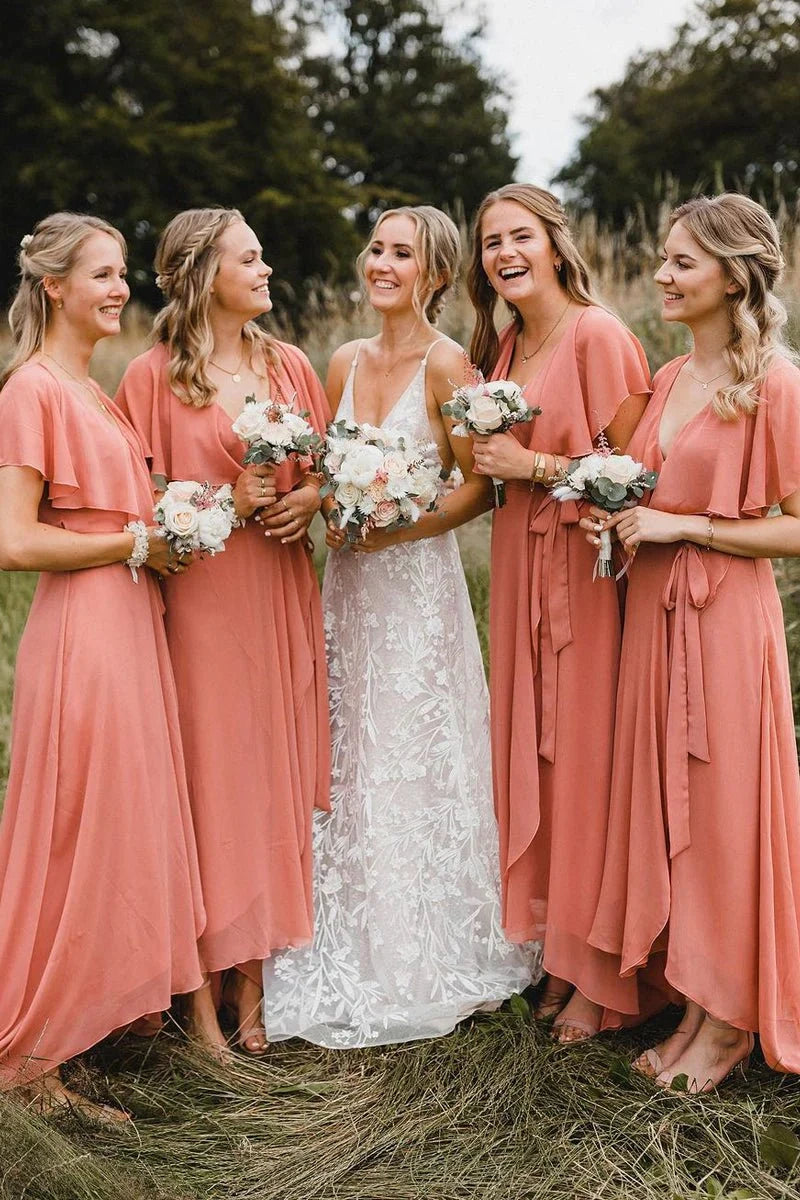 Simple Chiffon High Bohemian Bridesmaid Dress TANYA BRIDAL Simple Chiffon High Bohemian Bridesmaid Dress TANYA BRIDAL