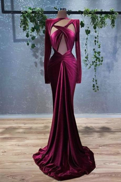 Long Sleeve Burgundy Prom Dresses 243111708