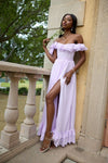 Off The Shoulder A Line Chiffon Split Evening Dress