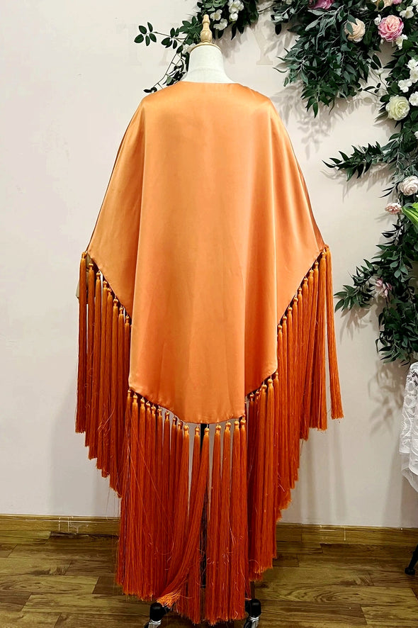 Satin Cape With Super Long Tassel Fringe Outfit ZJ102