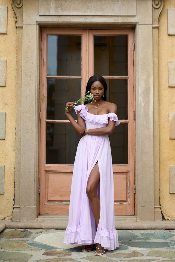 Off The Shoulder A Line Chiffon Split Evening Dress