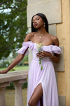 Off The Shoulder A Line Chiffon Split Evening Dress