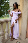 Off The Shoulder A Line Chiffon Split Evening Dress