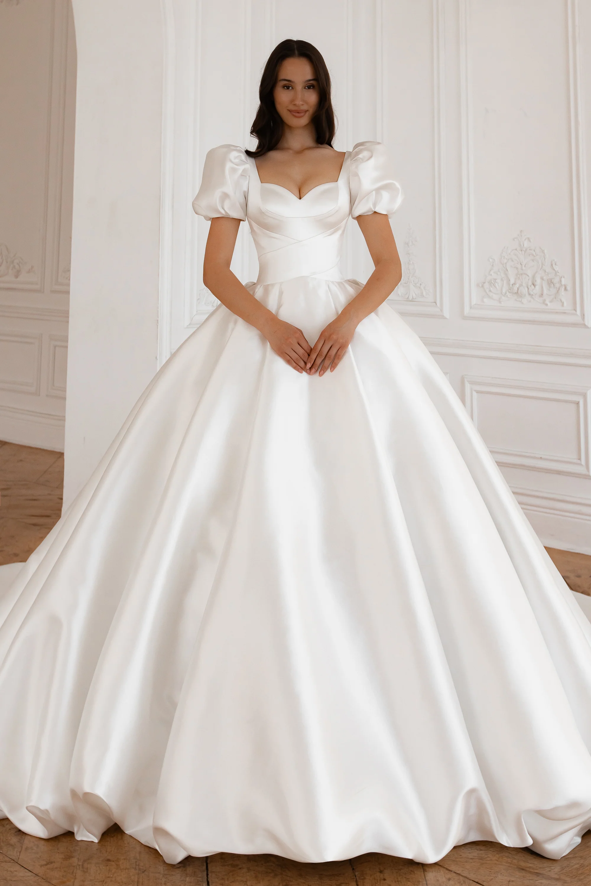 Elegant Sweetheart Ball Gown Satin Wedding Dress With Bow TANYA BRIDAL Elegant Sweetheart Ball Gown Satin Wedding Dress With Bow TANYA BRIDAL