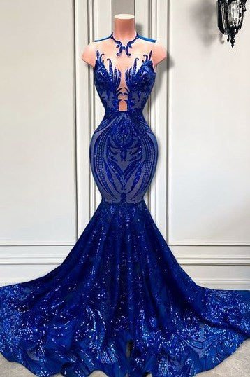 Mermaid Prom Dresses For Women Royal Blue Sparkly Sequined 243111714