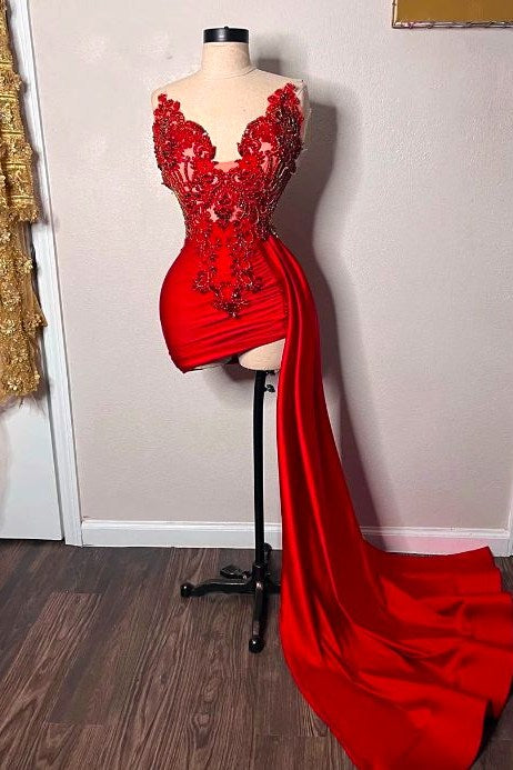Red Cocktail Dresses Lace Applique Beaded Mini Formal Party Dresses 24 TANYA BRIDAL Red Cocktail Dresses Lace Applique Beaded Mini Formal Party Dresses 24 TANYA BRIDAL
