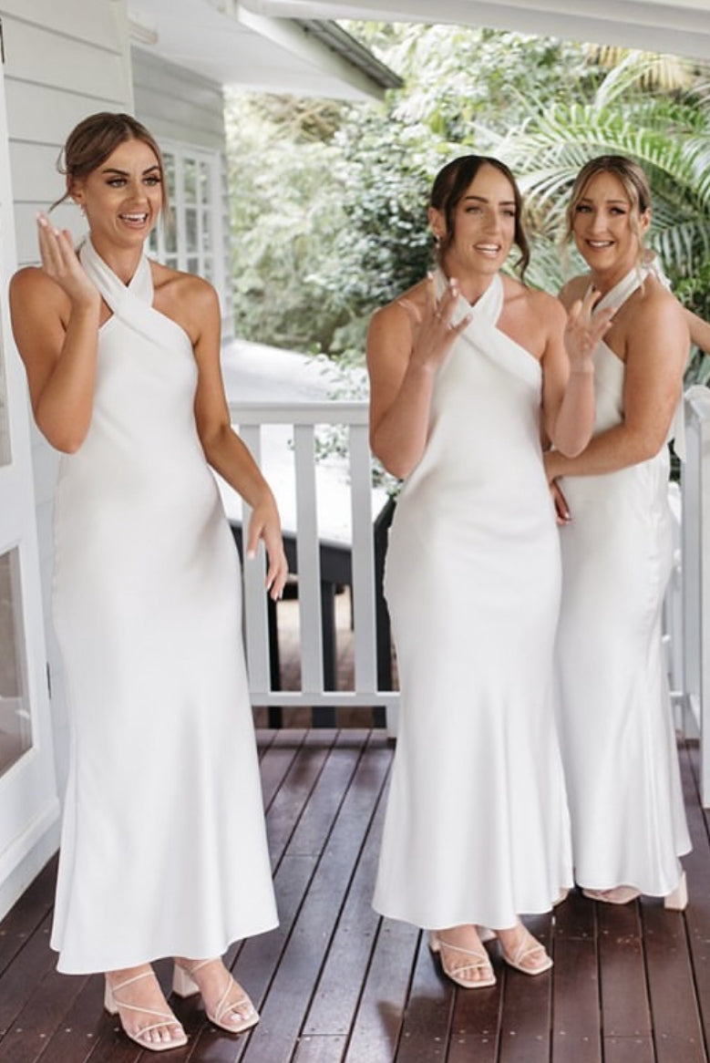 ivory bridesmaid dress Halter Neck Mermaid Ivory Ankle Length Bridesmaid Dress – TANYA BRIDAL