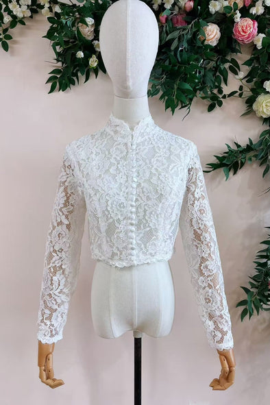 Lace Wedding Jacket High Stand Collar Bridal Bolero DQG1255