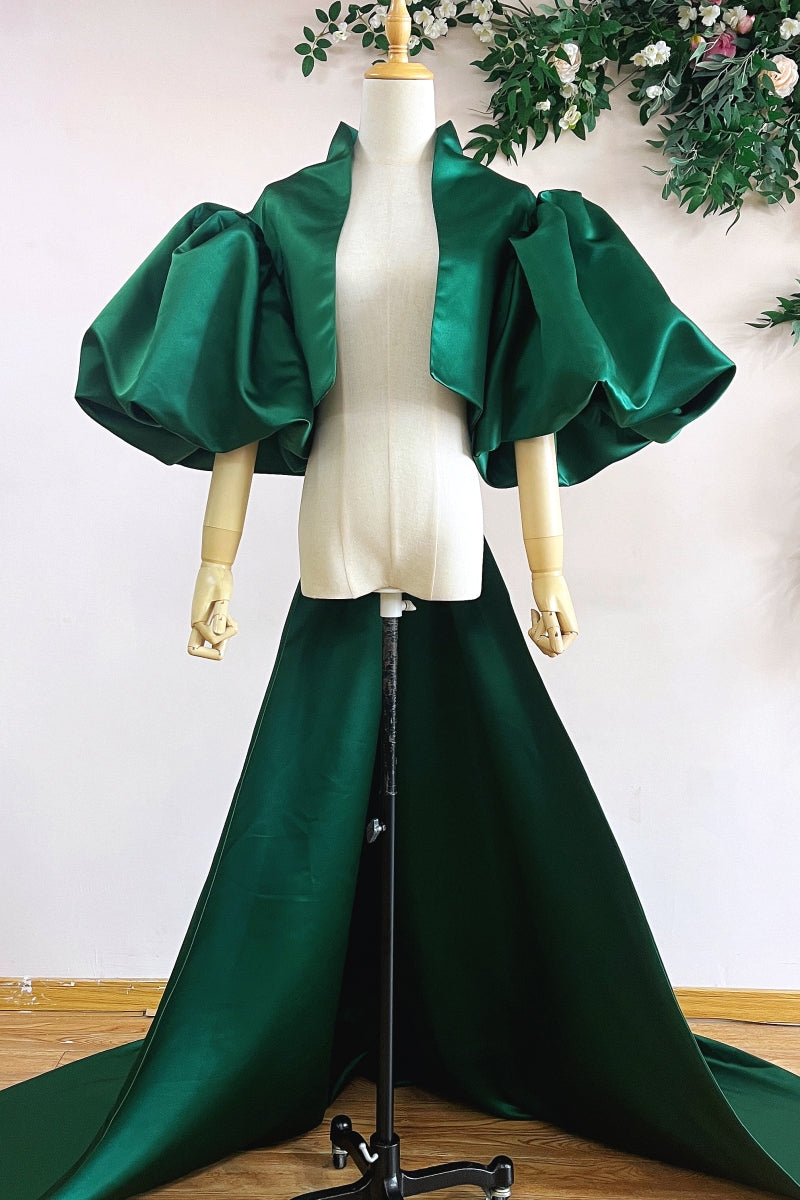 Dark Green Puff Sleeved Fashion Cape With Puffy Sleeves TANYA BRIDAL Dark Green Puff Sleeved Fashion Cape With Puffy Sleeves TANYA BRIDAL