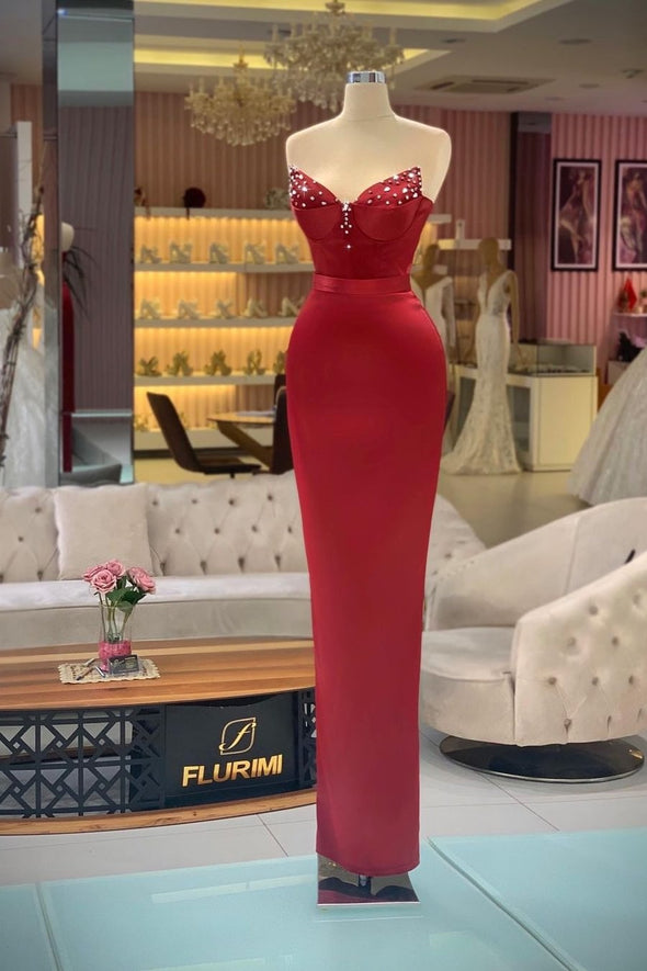 Sheath Long Evening Dress Sweetheart Crystal