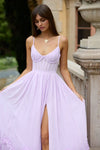 Spaghetti Strap A Line Chiffon Evening Dress With Split