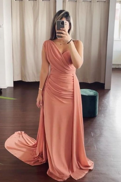 One Shoulder Long Evening Dress Simple Style 24391147
