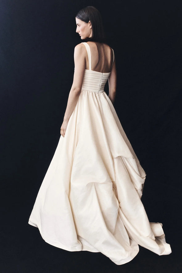 A Line Beige Long Wedding Dress High Split