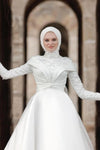Muslim Pearls Wedding Dress Full Sleeves