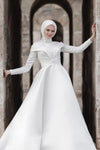 Muslim Pearls Wedding Dress Full Sleeves