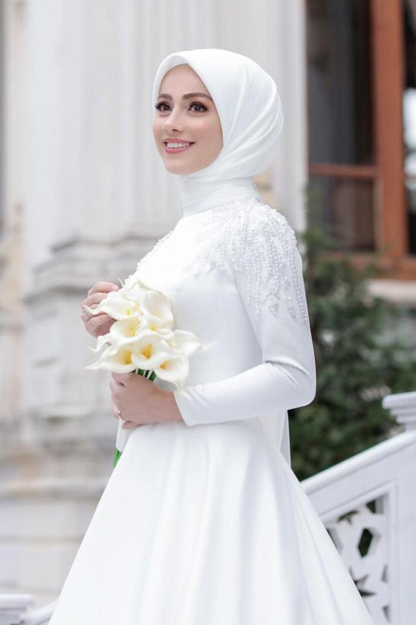 Luxury Beads Musling White Wedding Gown