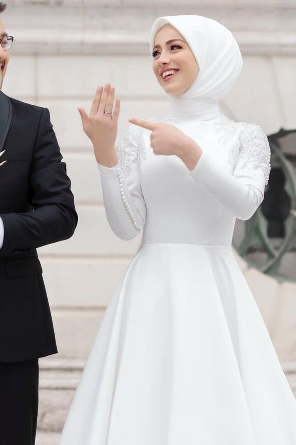 Luxury Beads Musling White Wedding Gown