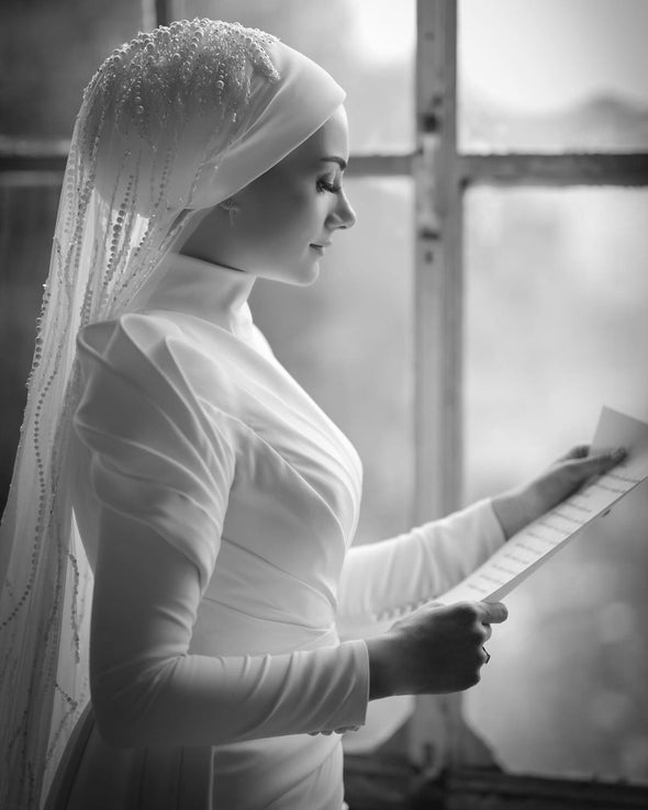 Unique Long Mermaid Wedding Dress For Muslim Bride