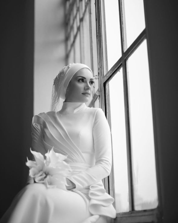 Unique Long Mermaid Wedding Dress For Muslim Bride