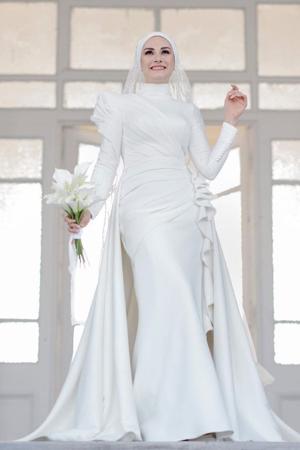 Unique Long Mermaid Wedding Dress For Muslim Bride