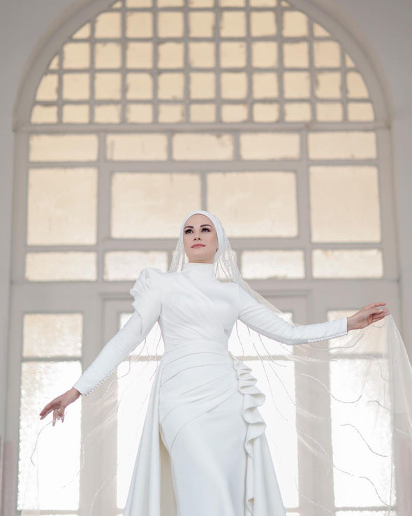 Unique Long Mermaid Wedding Dress For Muslim Bride