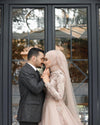 Champagne Long Muslim Wedding Dress With Lace Appliques