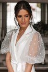 Tea Length Soft Satin Wedding Dresses Puffy Dot Tulle ZW971