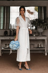 Tea Length Soft Satin Wedding Dresses Puffy Dot Tulle ZW971