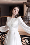 Soft Wedding Dress Full Sleeves Pleated Lace Appliques Muslim