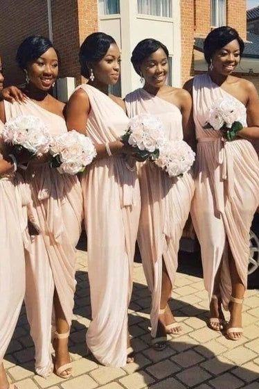 Champagne Simple Bridesmaid Dress One Shoulder – TANYA BRIDAL